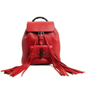 Gucci Bamboo Fringe Backpack Daypack Leather Red